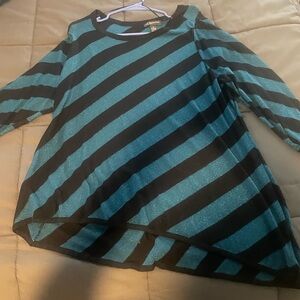 Striped Black and Teal Long Sleeve Top